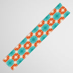 Mid Century Modern Atomic Stars Retro Checkered Starburst Pattern in Teal Turquoise Orange Table Runner Gallery Image 3