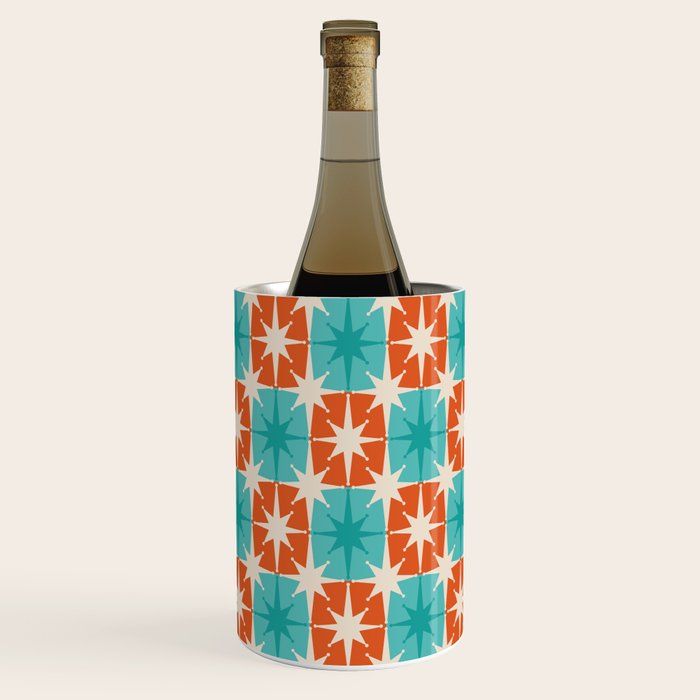 Mid Century Modern Atomic Stars Retro Checkered Starburst Pattern in Teal Turquoise Orange Wine Chiller Gallery Image 1