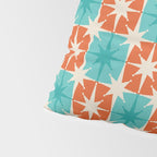 Mid Century Modern Atomic Stars Retro Checkered Starburst Pattern in Teal Turquoise Orange Pillow Sham Gallery Image 4