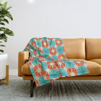 Mid Century Modern Atomic Stars Retro Checkered Starburst Pattern in Teal Turquoise Orange Throw Blanket Gallery Image 1