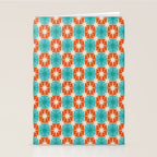 Mid Century Modern Atomic Stars Retro Checkered Starburst Pattern in Teal Turquoise Orange Stationery Card Gallery Image 2