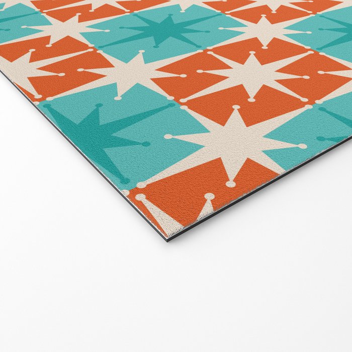 Mid Century Modern Atomic Stars Retro Checkered Starburst Pattern in Teal Turquoise Orange Welcome Mat Gallery Image 2