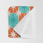 Mid Century Modern Atomic Stars Retro Checkered Starburst Pattern in Teal Turquoise Orange Throw Blanket Gallery Image 3