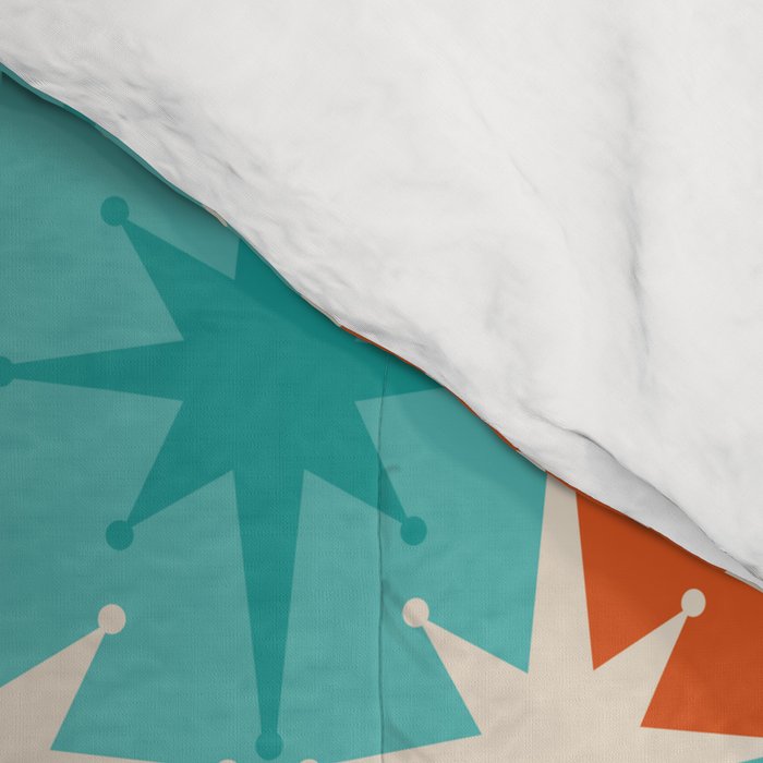 Mid Century Modern Atomic Stars Retro Checkered Starburst Pattern in Teal Turquoise Orange Comforter Gallery Image 4