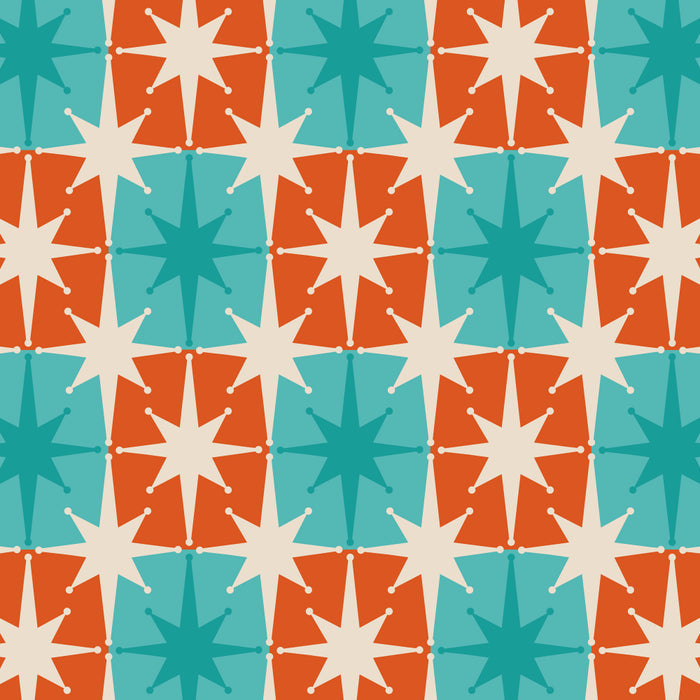 Mid Century Modern Atomic Stars Retro Checkered Starburst Pattern in Teal Turquoise Orange Coffee Mug Gallery Image 2