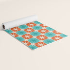 Mid Century Modern Atomic Stars Retro Checkered Starburst Pattern in Teal Turquoise Orange Yoga Mat Gallery Image 2