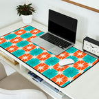 Mid Century Modern Atomic Stars Retro Checkered Starburst Pattern in Teal Turquoise Orange Desk Mat Gallery Image 2