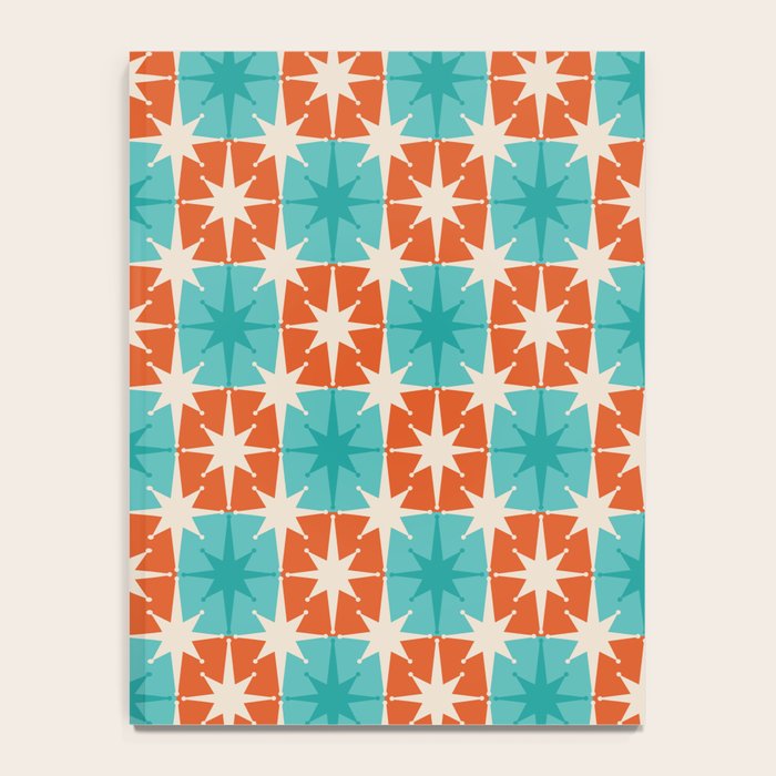 Mid Century Modern Atomic Stars Retro Checkered Starburst Pattern in Teal Turquoise Orange Notebook Gallery Image 4
