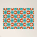 Mid Century Modern Atomic Stars Retro Checkered Starburst Pattern in Teal Turquoise Orange Welcome Mat Gallery Image 1