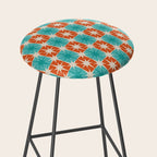 Mid Century Modern Atomic Stars Retro Checkered Starburst Pattern in Teal Turquoise Orange Stool Gallery Image 2