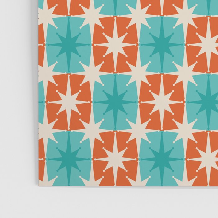 Mid Century Modern Atomic Stars Retro Checkered Starburst Pattern in Teal Turquoise Orange Poster Gallery Image 3