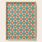 Mid Century Modern Atomic Stars Retro Checkered Starburst Pattern in Teal Turquoise Orange Serving Tray Gallery Image 1