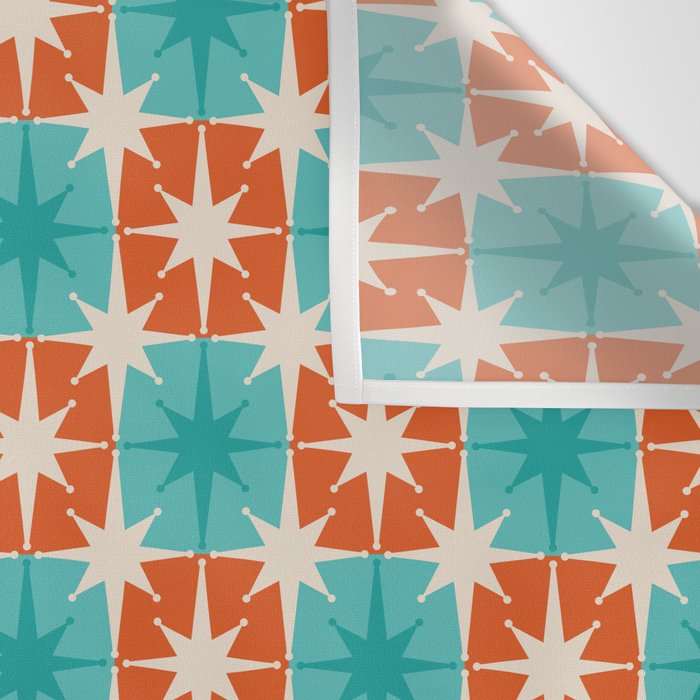 Mid Century Modern Atomic Stars Retro Checkered Starburst Pattern in Teal Turquoise Orange Wall Tapestry Gallery Image 3