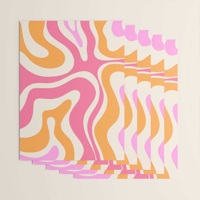 Modern Retro Liquid Swirl Abstract Pattern Vertical Pink and Orange Wrapping Paper Gallery Image 3