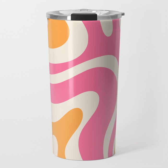 Modern Retro Liquid Swirl Abstract Pattern Vertical Pink and Orange Travel Mug Gallery Image 1