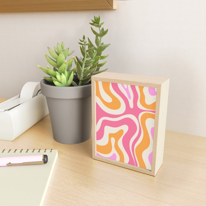 Modern Retro Liquid Swirl Abstract Pattern Vertical Pink and Orange Mini Art Print Gallery Image 2