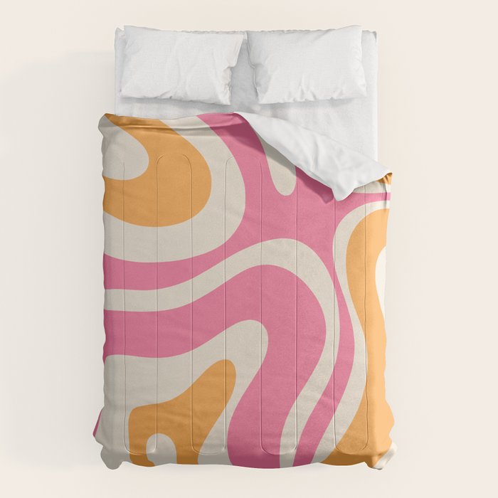 Modern Retro Liquid Swirl Abstract Pattern Vertical Pink and Orange Comforter Gallery Image 1