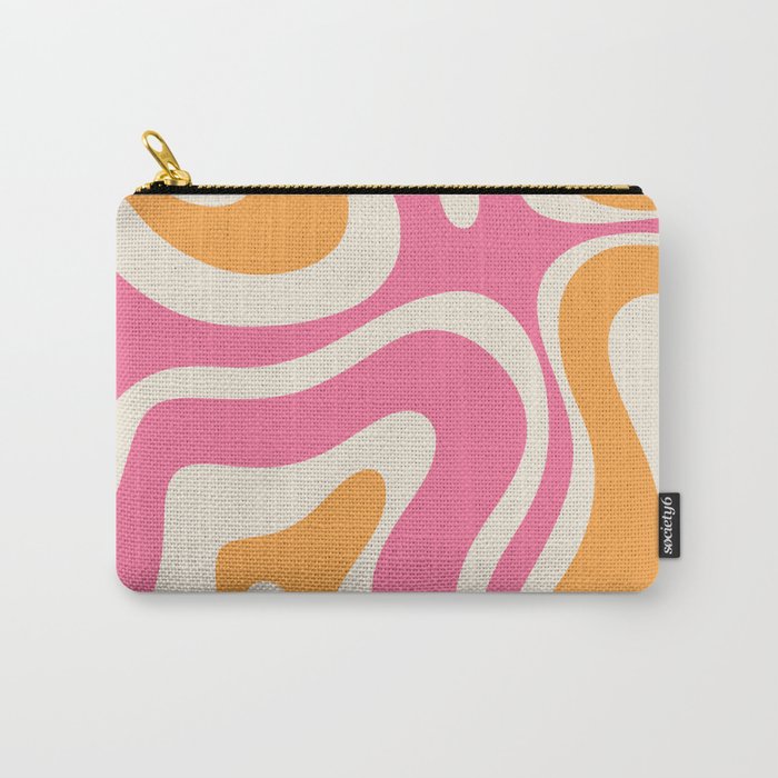Modern Retro Liquid Swirl Abstract Pattern Vertical Pink and Orange Carry All Pouch Gallery Image 1