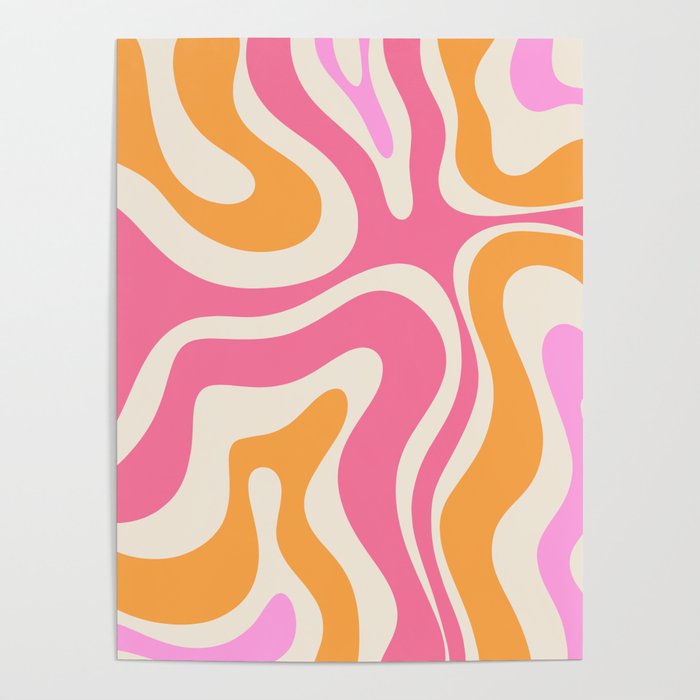 Modern Retro Liquid Swirl Abstract Pattern Vertical Pink and Orange Poster Gallery Image 4