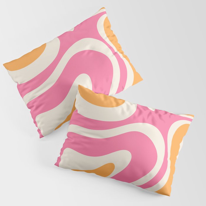 Modern Retro Liquid Swirl Abstract Pattern Vertical Pink and Orange Pillow Sham Gallery Image 3