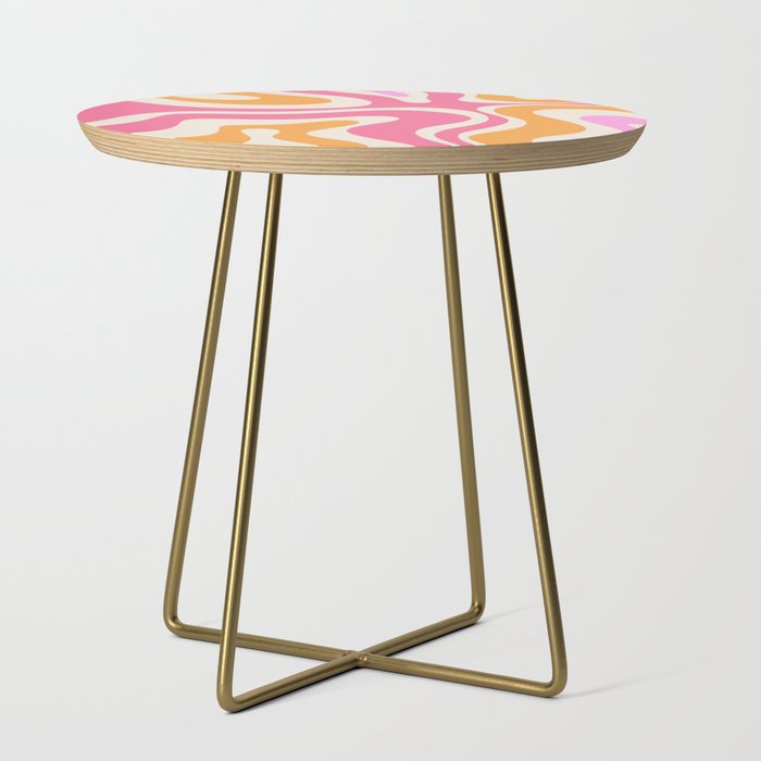Modern Retro Liquid Swirl Abstract Pattern Vertical Pink and Orange Side Table Gallery Image 1