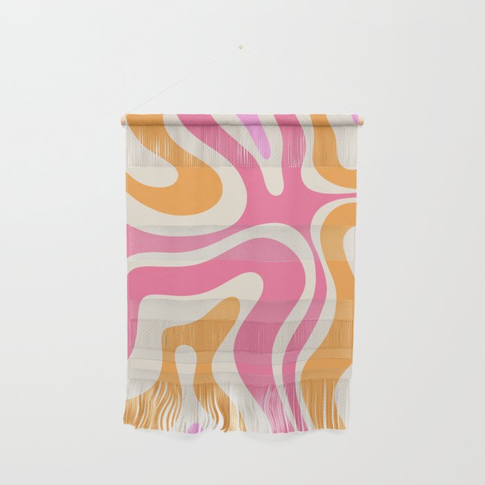 Modern Retro Liquid Swirl Abstract Pattern Vertical Pink and Orange Wall Hanging Gallery Image 1