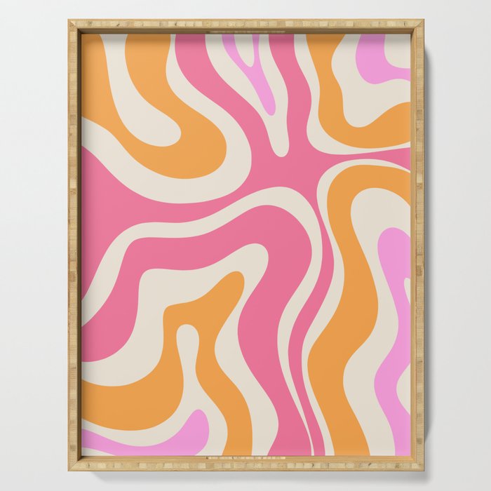 Modern Retro Liquid Swirl Abstract Pattern Vertical Pink and Orange Serving Tray Gallery Image 1