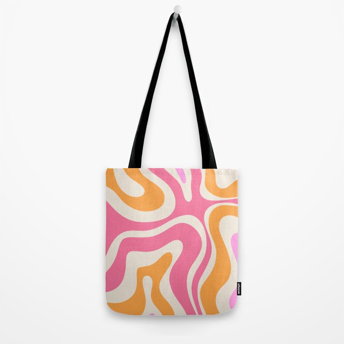 Modern Retro Liquid Swirl Abstract Pattern Vertical Pink and Orange Tote Bag Gallery Image 2