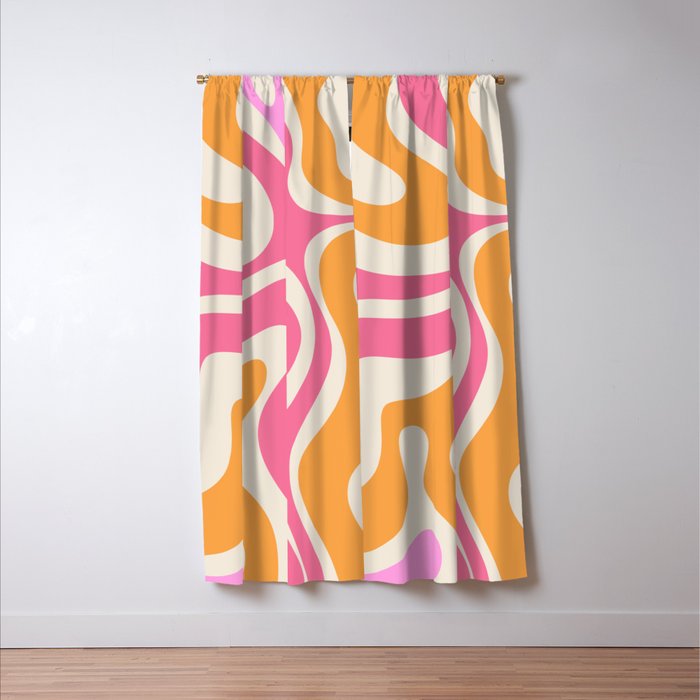 Modern Retro Liquid Swirl Abstract Pattern Vertical Pink and Orange Window Curtain Gallery Image 3