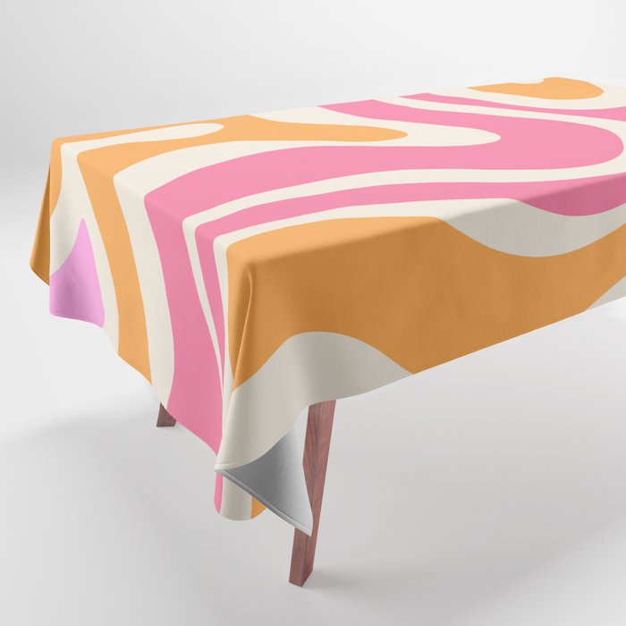 Modern Retro Liquid Swirl Abstract Pattern Vertical Pink and Orange Tablecloth Gallery Image 1