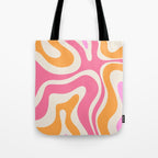 Modern Retro Liquid Swirl Abstract Pattern Vertical Pink and Orange Tote Bag Gallery Image 1