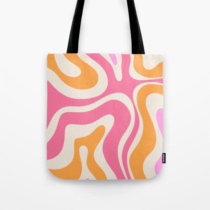 Modern Retro Liquid Swirl Abstract Pattern Vertical Pink and Orange Tote Bag Gallery Image 1