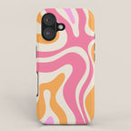 Modern Retro Liquid Swirl Abstract Pattern Vertical Pink and Orange iPhone Case Gallery Image 1
