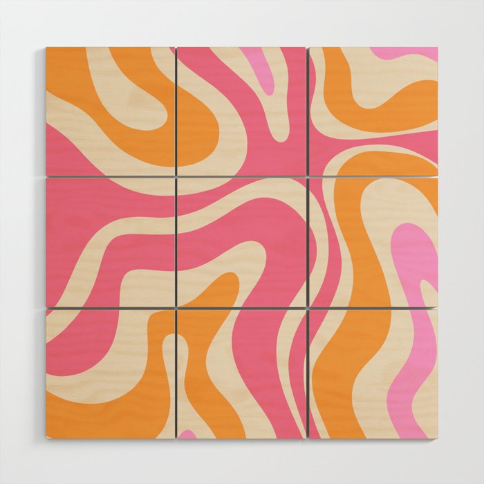 Modern Retro Liquid Swirl Abstract Pattern Vertical Pink and Orange Wood Wall Art Gallery Image 1