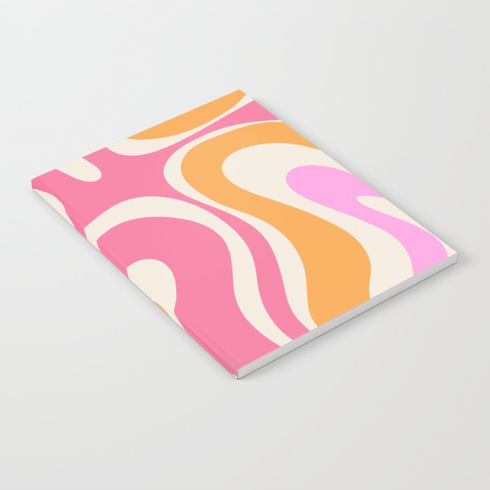 Modern Retro Liquid Swirl Abstract Pattern Vertical Pink and Orange Notebook Gallery Image 1