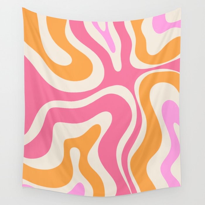 Modern Retro Liquid Swirl Abstract Pattern Vertical Pink and Orange Wall Tapestry Gallery Image 4