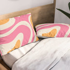 Modern Retro Liquid Swirl Abstract Pattern Vertical Pink and Orange Pillow Sham Gallery Image 2