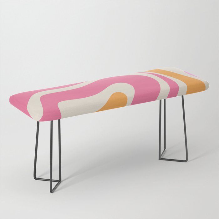 Modern Retro Liquid Swirl Abstract Pattern Vertical Pink and Orange Bench Gallery Image 1