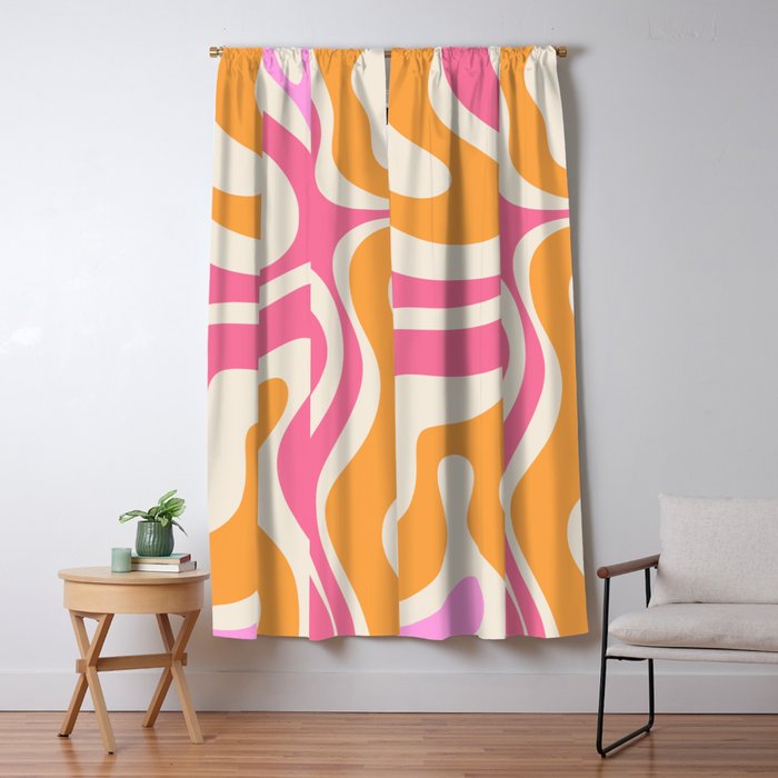 Modern Retro Liquid Swirl Abstract Pattern Vertical Pink and Orange Window Curtain Gallery Image 1