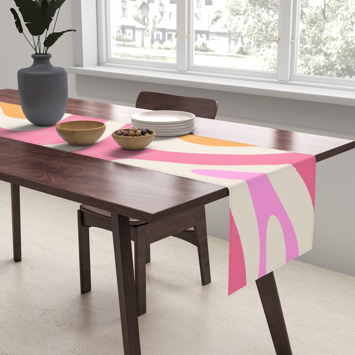 Modern Retro Liquid Swirl Abstract Pattern Vertical Pink and Orange Table Runner Gallery Image 2
