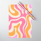 Modern Retro Liquid Swirl Abstract Pattern Vertical Pink and Orange Wrapping Paper Gallery Image 1