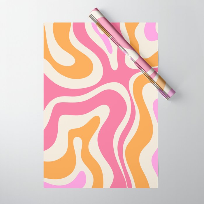 Modern Retro Liquid Swirl Abstract Pattern Vertical Pink and Orange Wrapping Paper Gallery Image 1