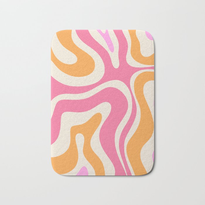 Modern Retro Liquid Swirl Abstract Pattern Vertical Pink and Orange Bath Mat Gallery Image 1
