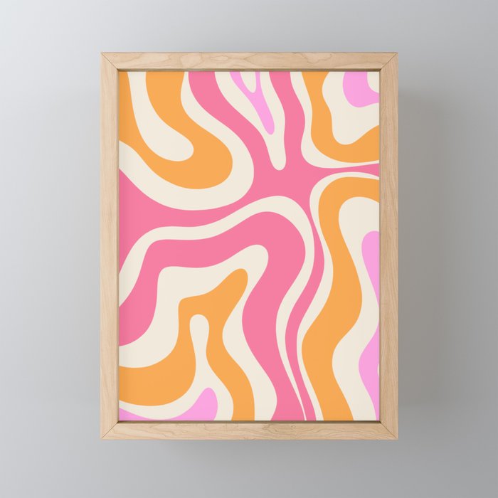 Modern Retro Liquid Swirl Abstract Pattern Vertical Pink and Orange Mini Art Print Gallery Image 1