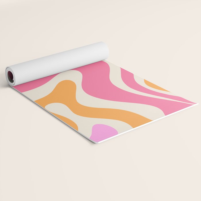 Modern Retro Liquid Swirl Abstract Pattern Vertical Pink and Orange Yoga Mat Gallery Image 2