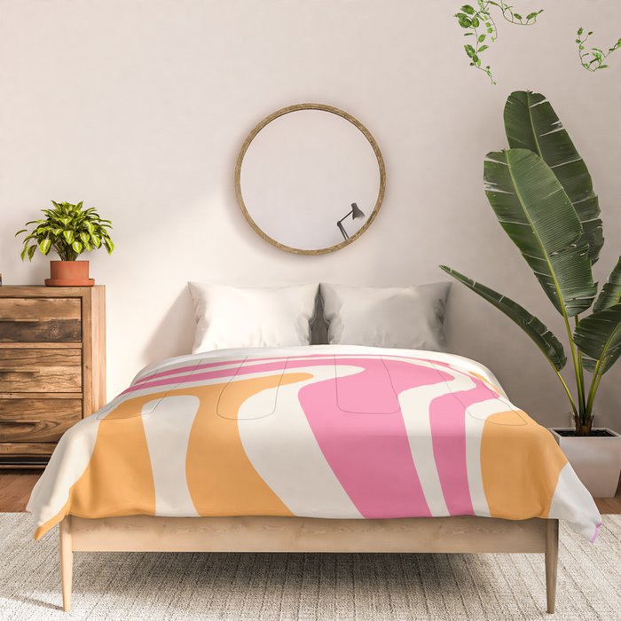 Modern Retro Liquid Swirl Abstract Pattern Vertical Pink and Orange Comforter Gallery Image 3
