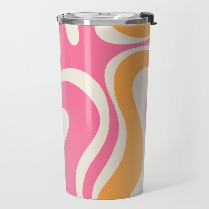 Modern Retro Liquid Swirl Abstract Pattern Vertical Pink and Orange Travel Mug Gallery Image 2