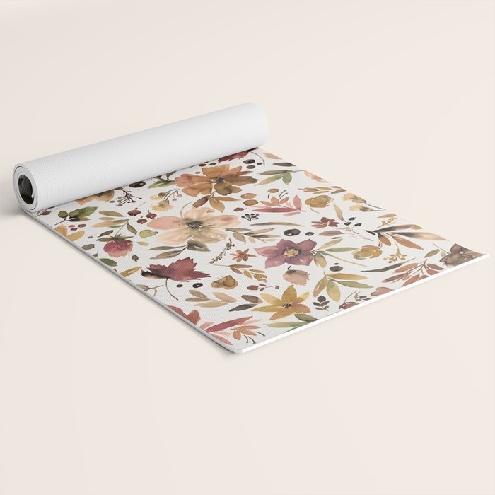 Harvest 2025 Artistic Autumn Floral Leaves Brown Yoga Mat Gallery Image 2