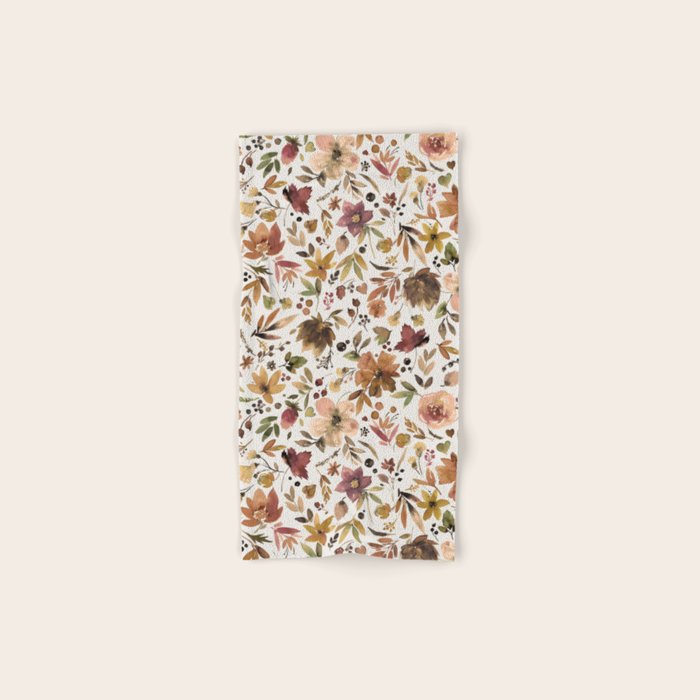 Harvest 2025 Artistic Autumn Floral Leaves Brown Bath Towel Gallery Image 1