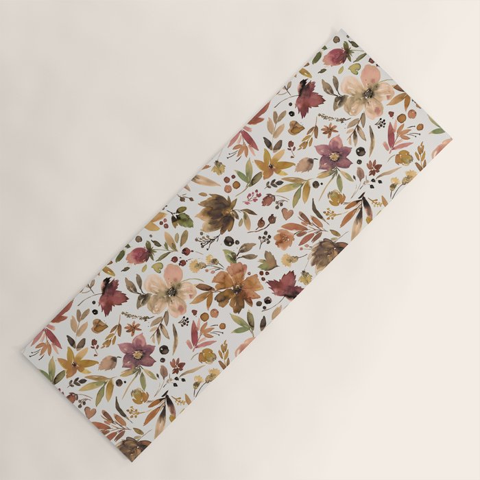 Harvest 2025 Artistic Autumn Floral Leaves Brown Yoga Mat Gallery Image 1